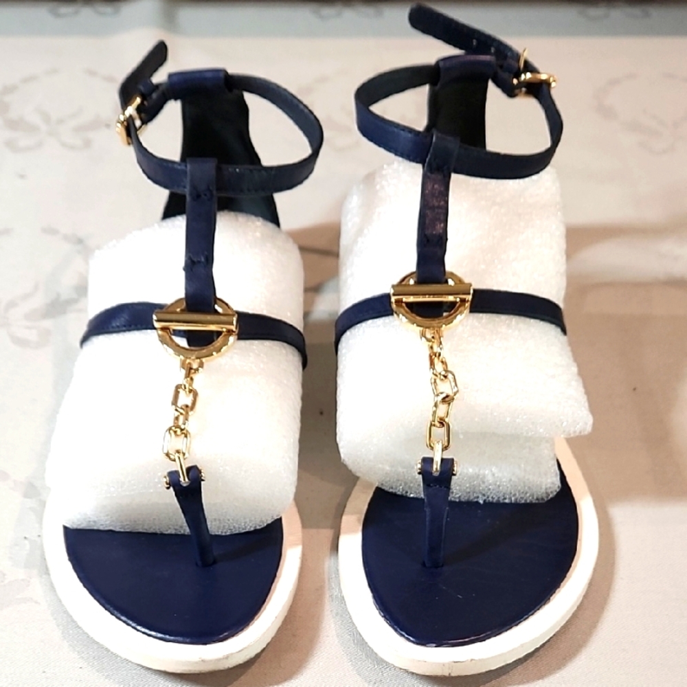 Tory Burch Navy and Gold Sandals